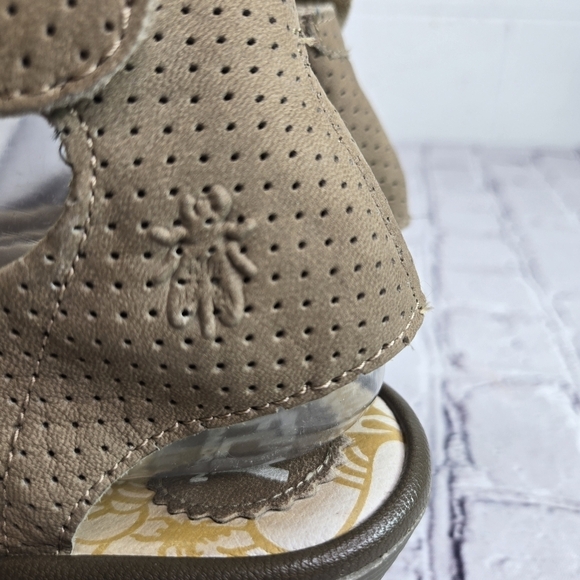 Fly London Yala beige perforated open toe ankle strap wedge heel - Picture 6 of 11